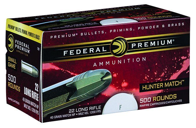 federal premium 40-grain HP Hunter Match 22 Long Rifle 